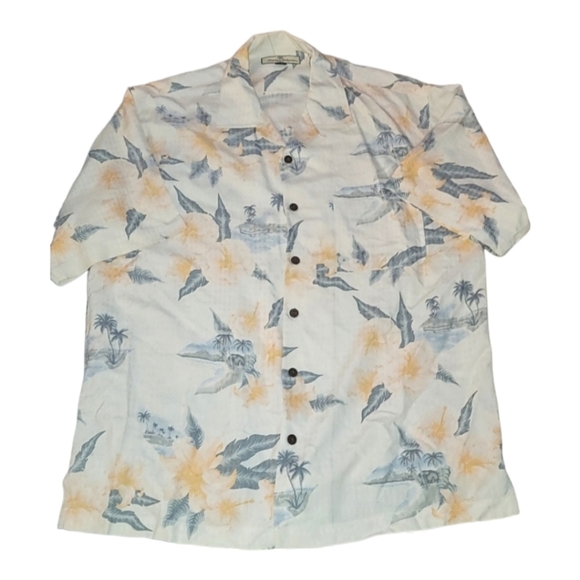 Tommy Bahama Hawaiian Camp Shirt Palm Trees Coconut Buttons 100% Silk Size Large - Picture 1 of 8